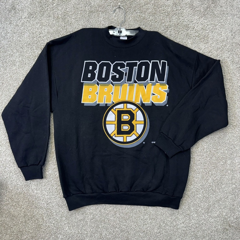 Logo 7 Boston Bruins Sweatshirt Mens XL Black Vintage NHL Made in USA Crewneck